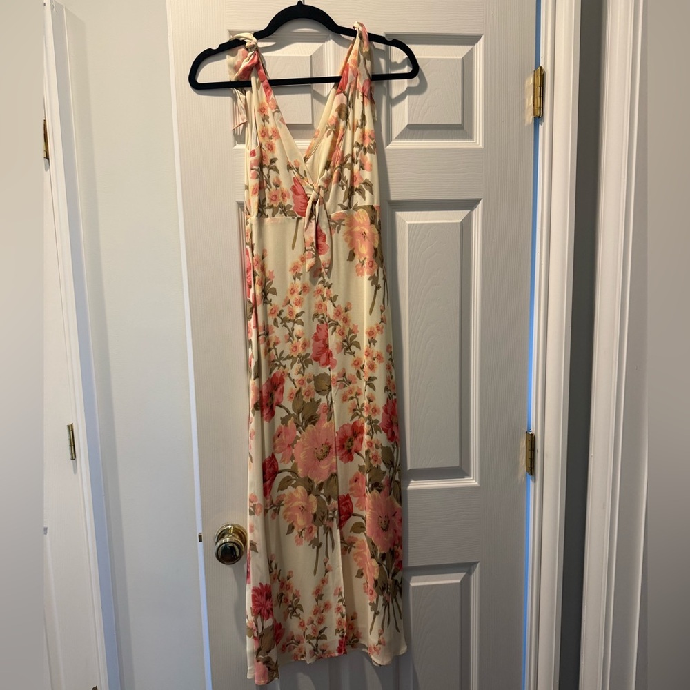 Reformation Ivory Maxi Dress with Pink Floral Print